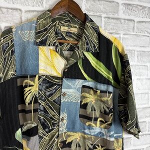 Tommy Bahama Colorful Mix Print Colorblock Hawaiian Silk Camp Shirt Mens MEDIUM